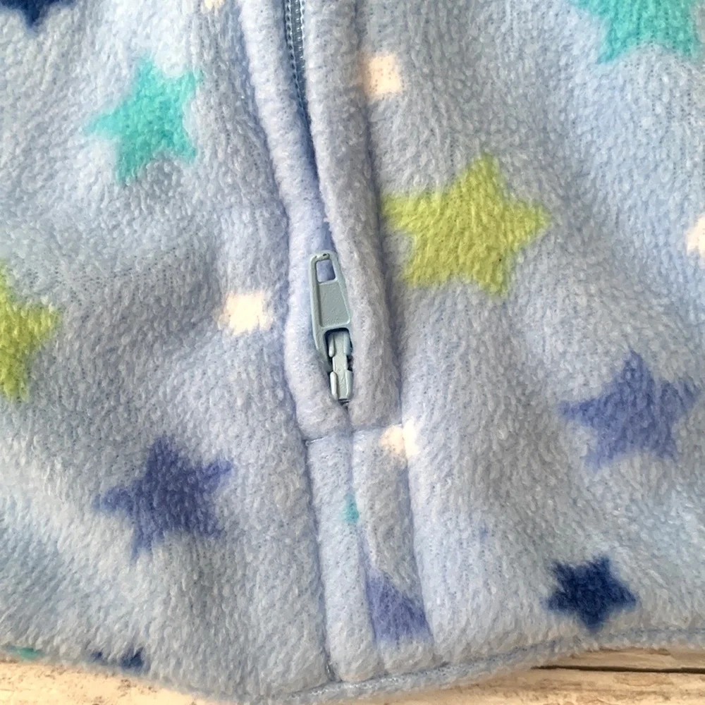 Baby Sleep Sack Fleece Blue Star Print Size Large 14-22lbs (6-18m) Double Zip